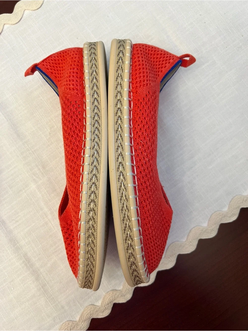 Rothy's Bright Red Knit Espadrille Flats 7.5 woman’s ballet style shoe